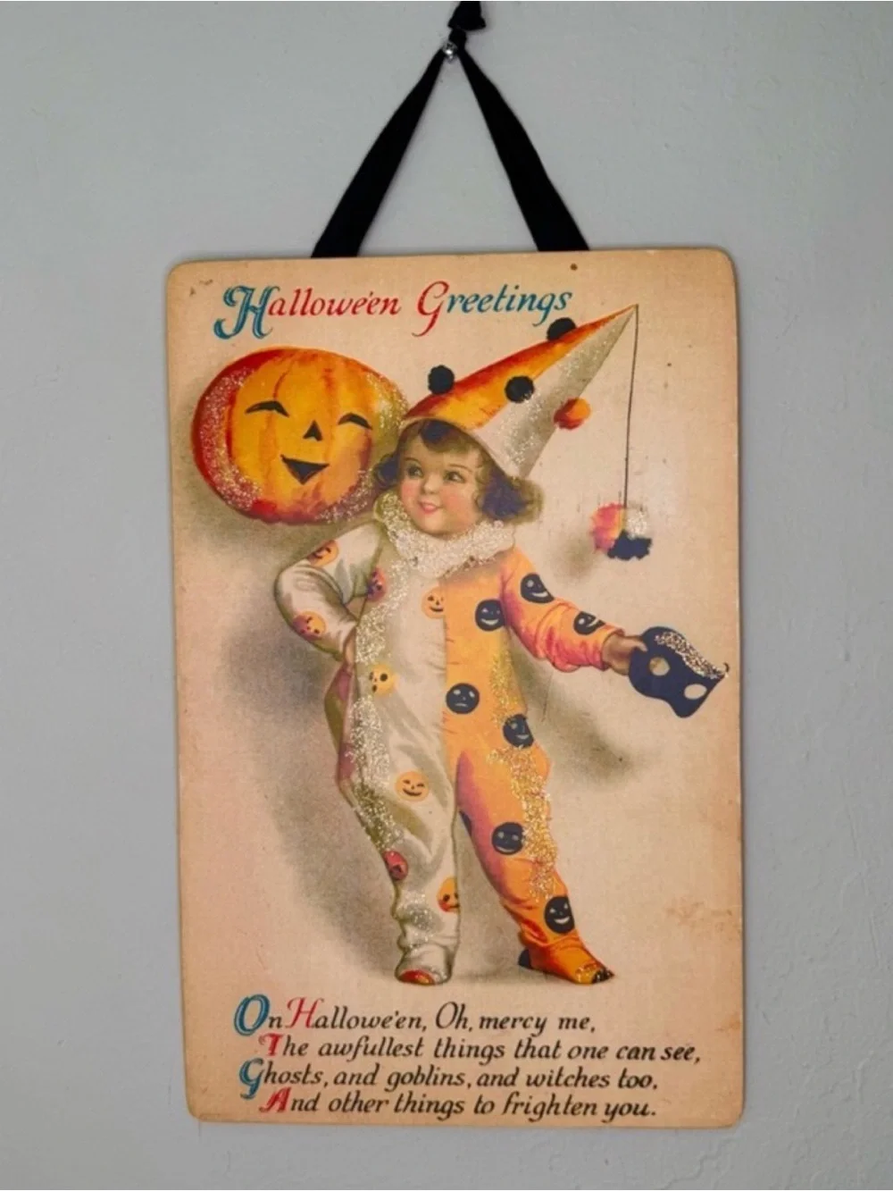 MOONLIGHT & ROSES Marta E. Peters Vintage Halloween Wall Hanging Decor Art Wood